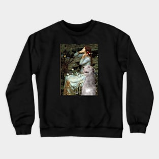 "Ophelia" by John W. Waterhouse Adapted to Include an Irish Wolfhound Crewneck Sweatshirt